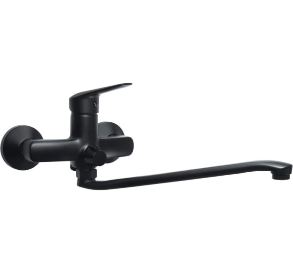 Wall-mounted washbasin mixer with extended spout - hose connection
