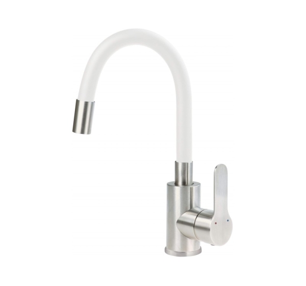 Washbasin mixer with curved spout