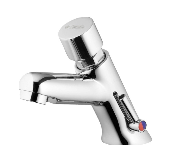 Timed washbasin mixer with temperature control