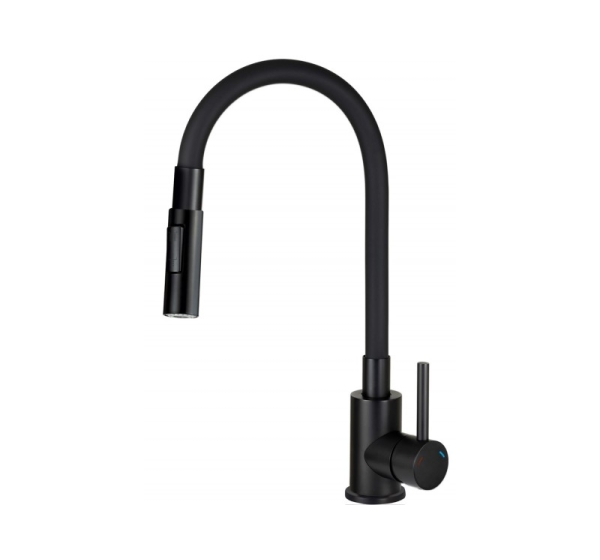 Kitchen faucet with bent spout - 2 types of spray