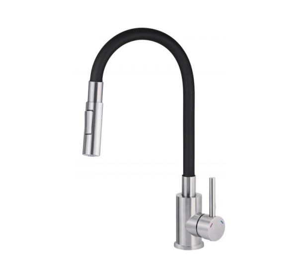 Kitchen faucet with bent spout - 2 types of spray