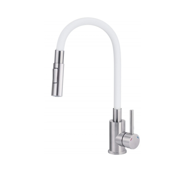 Kitchen faucet with bent spout - 2 types of spray