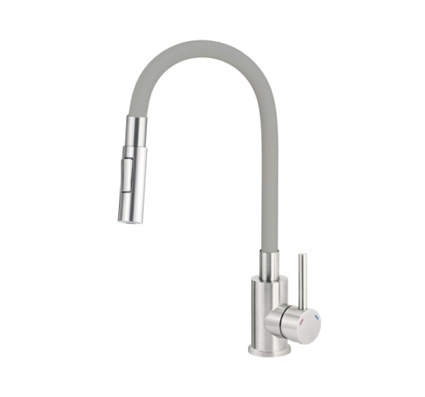 Kitchen faucet with bent spout - 2 types of spray