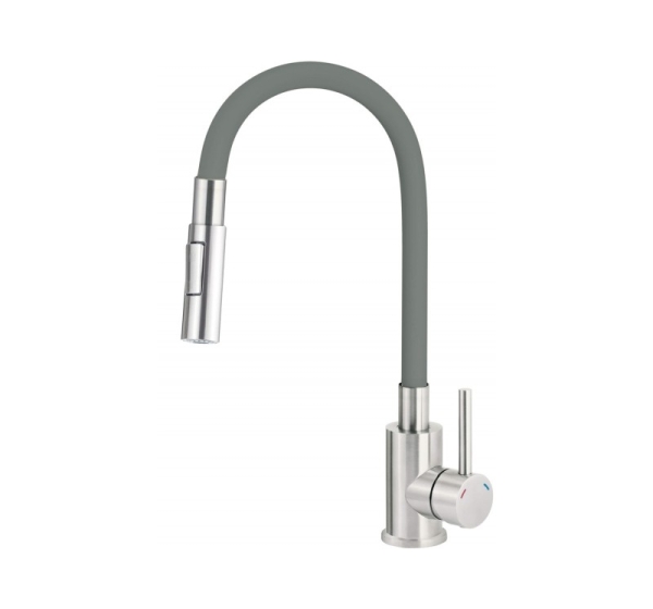 Kitchen faucet with bent spout - 2 types of spray