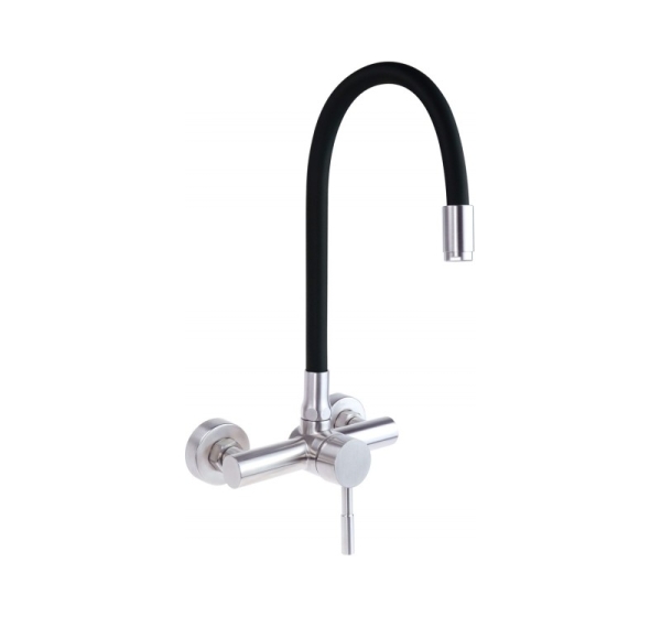 Wall-mounted kitchen faucet with bent spout