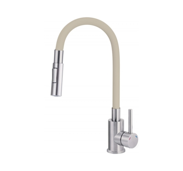 Kitchen faucet with bent spout - 2 types of spray