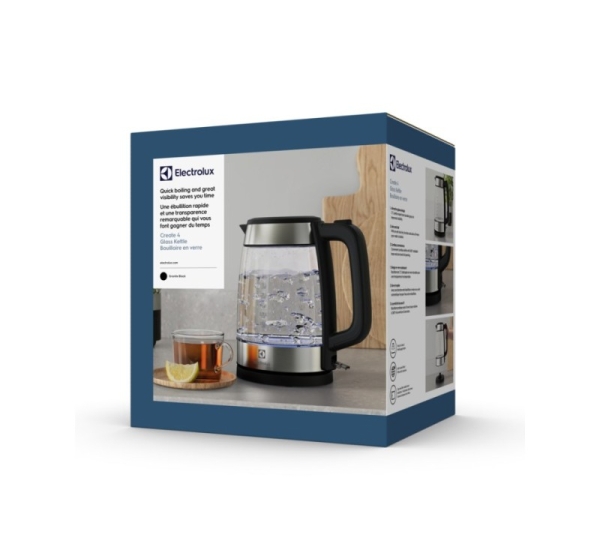 Electrolux E4GK1-4GB electric kettle 1.7 L 2200 W Black, Stainless steel, Transparent