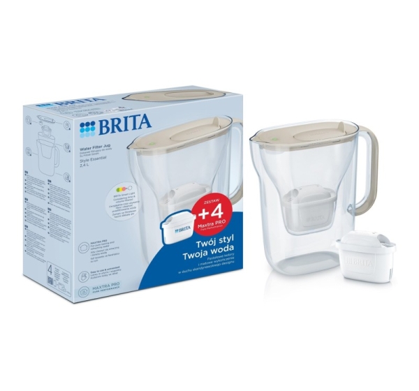 Brita Style Essential filter jug + 4 Maxtra Pro Pure Performance filter cartridges (sand-coloured)