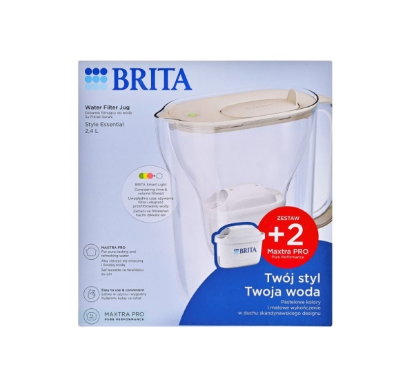 Brita Style Essential filter jug + 2 Maxtra Pro Pure Performance filter cartridges (sand-coloured)