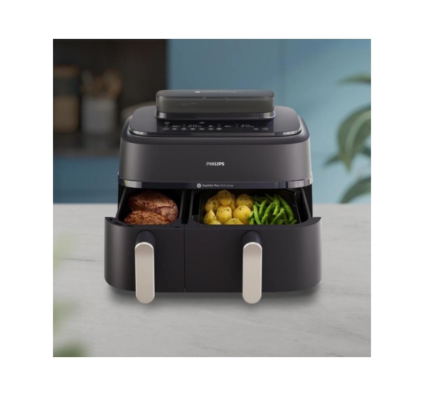 Philips 5000 series NA551/00 fryer Double 9 L Stand-alone 2750 W Hot air fryer Black, Silver