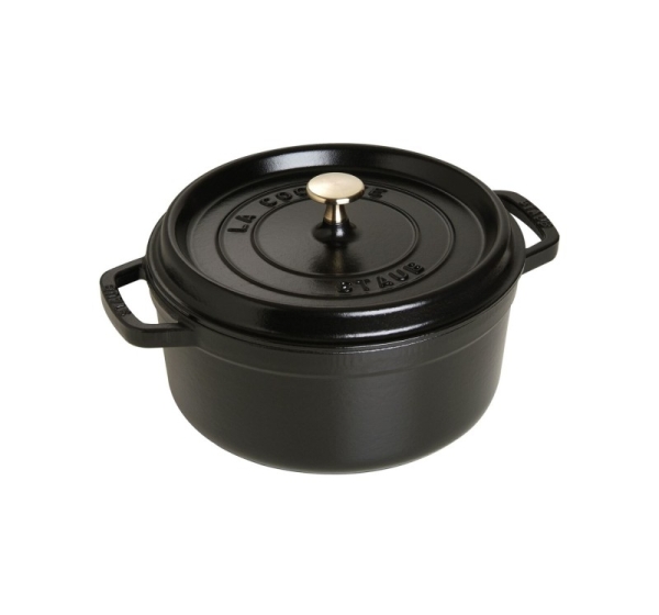 Staub Round Cast Iron Casserole - 3.8 ltr, Black