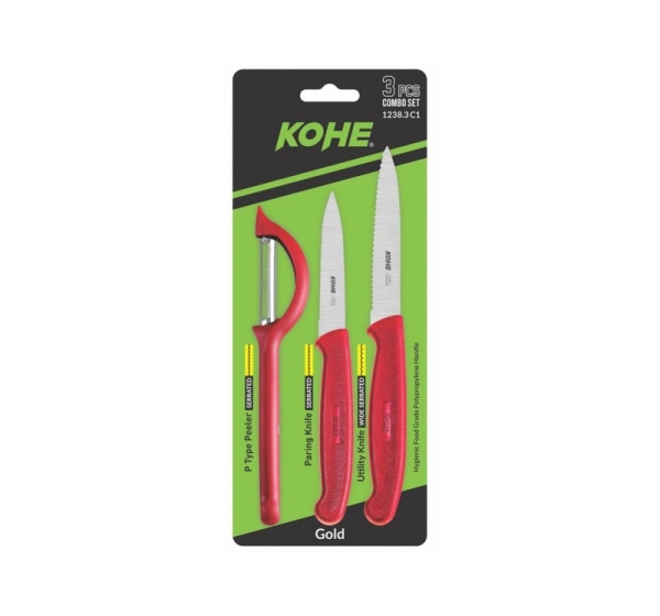 KOHE 3-piece knife set with peeler, assorted colours