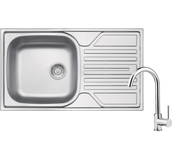 Steel sink with 1-bowl faucet with drainer