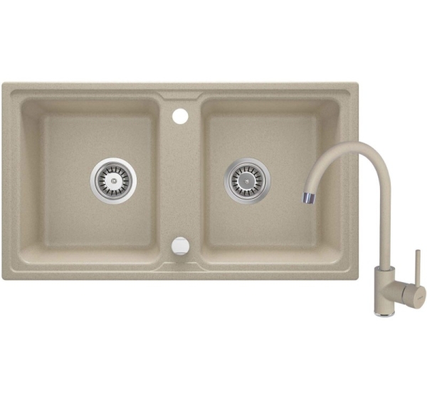 Granite sink with 2-bowl faucet