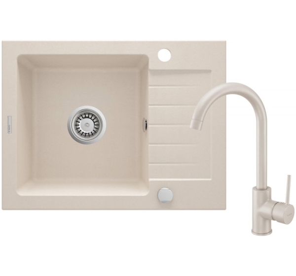 Granite sink with 1-bowl faucet with drainer