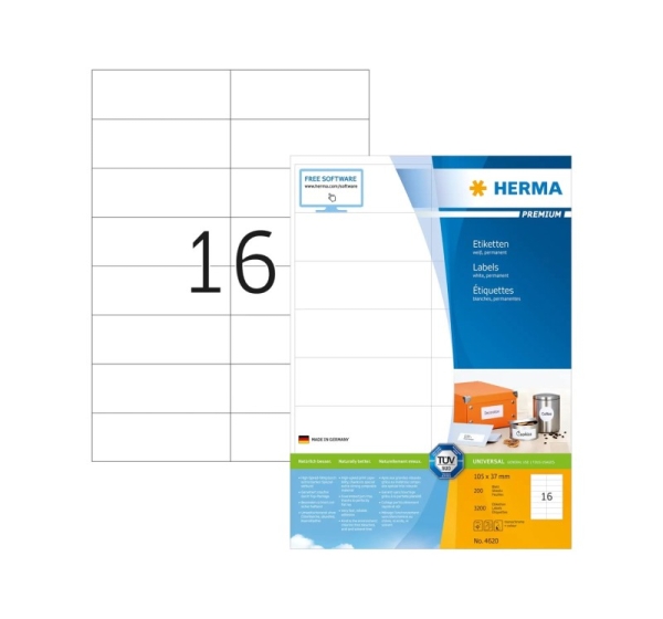 HERMA Labels Premium A4 105x37 mm white paper matt 3200 pcs.