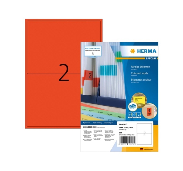 HERMA 4567 self-adhesive label Rectangle Red 200 pc(s)
