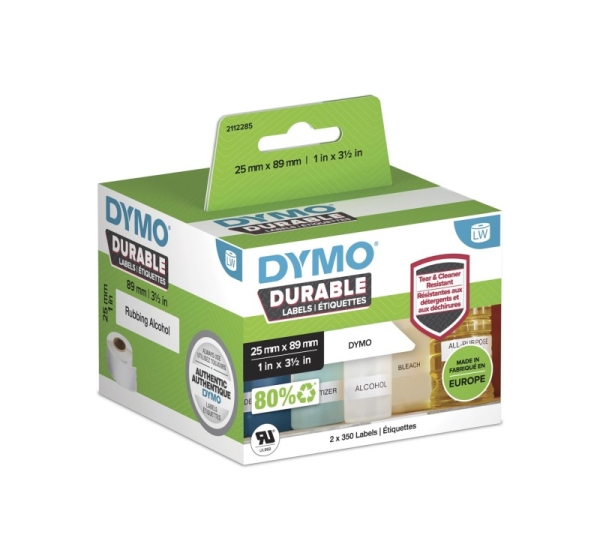 DYMO Authentic LabelWriter Durable Labels 25mm x 89mm White Poly 2 Rolls of 350 (700 Self-Adhesive Labels)