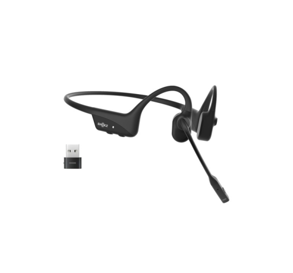 SHOKZ OpenComm2 UC 2025 Upgrade Wireless Bluetooth Bone Conduction Videoconferencing Headset with USB-C Charging Port and USB-C adapter | 16 Hr Talk Time, 29m Wireless Range, 1 Hr Charge Time | Includes Noise Cancelling Boom Mic and Dongle, Black