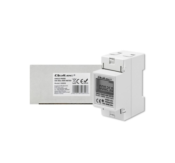 Qoltec 50899 Single phase electronic energy consumption meter 230 V LCD 2P