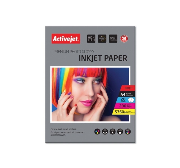 Activejet AP4-230G20 glossy photo paper for ink printers; A4; 20 pcs