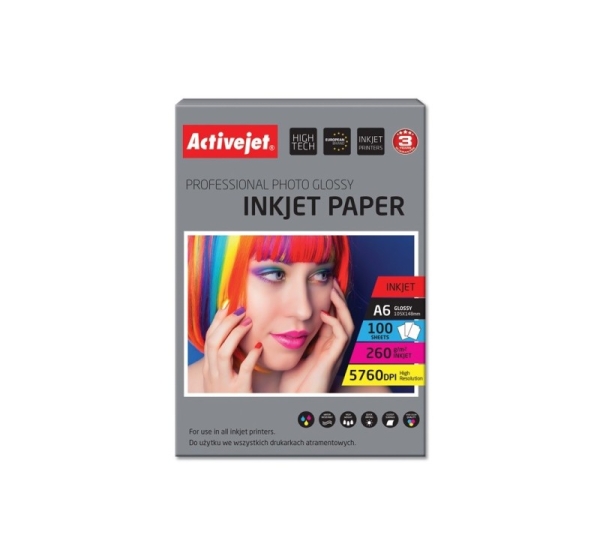 Activejet AP6-260GR100 photo paper for ink printers; A6; 100 pcs, 10x15