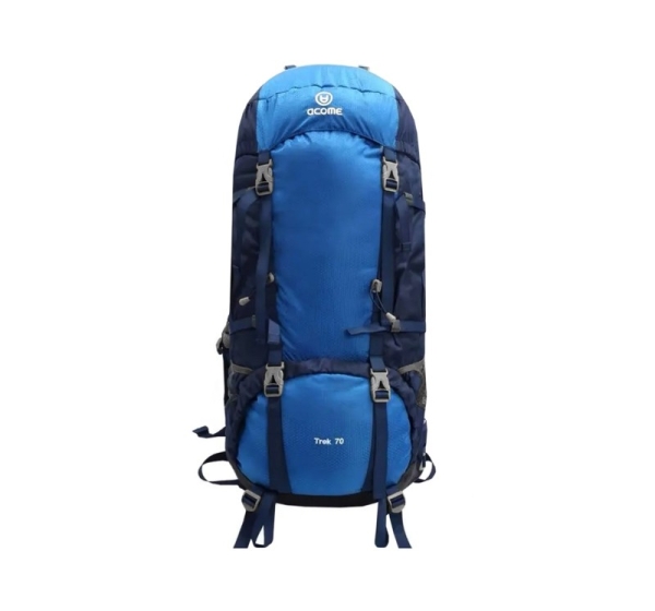 Acome Trek 70L hiking backpack blue