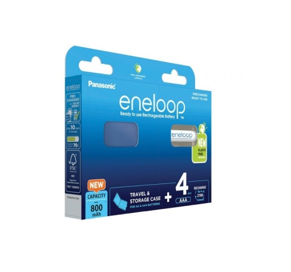 Rechargeable batteries PANASONIC ENELOOP AAA 800 mAh 4 szt + case (BK-4MCDE/4CP+CASE)