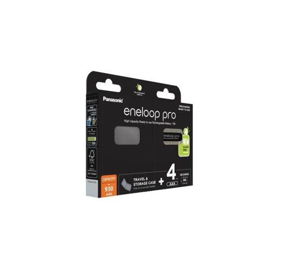 Rechargeable batteries PANASONIC ENELOOP PRO AAA 930 mAh 4 szt + case (BK-4HCDE/4CP+CASE)