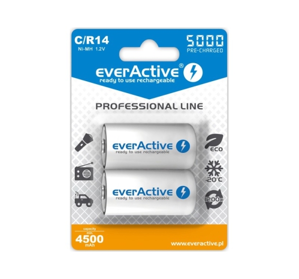 Rechargeable batteries everActive Ni-MH R14 C 5000 mAh Professional Line