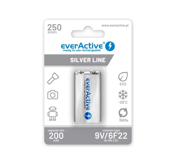 Rechargeable batteries everActive Ni-MH 6F22 9V 250 mAh Silver Line