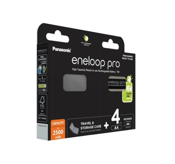Rechargeable batteries PANASONIC ENELOOP PRO AA 2500 mAh 4 szt + case (BK-3HCDE/4CP+CASE)