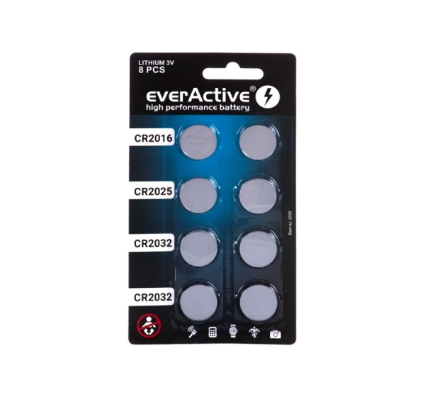 8 lithium battery set everActive 4 x CR2032, 2 x CR2025, 2 x CR2016