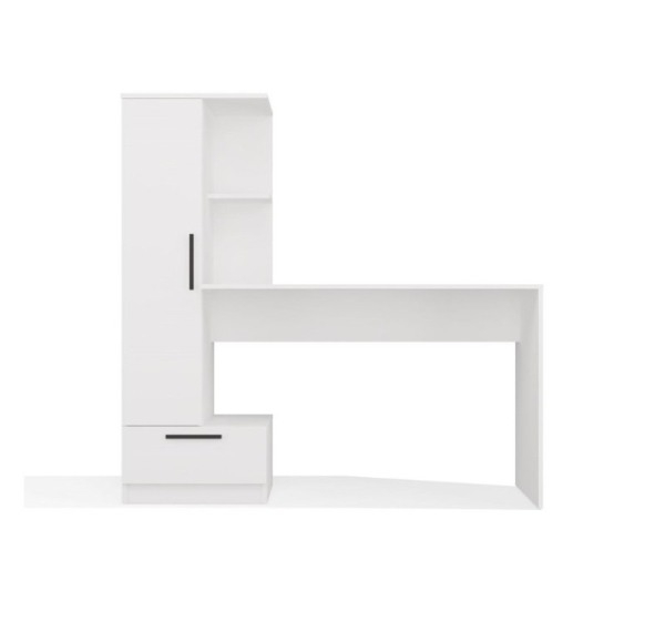 Cosmo Desk + Bookcase Set, White