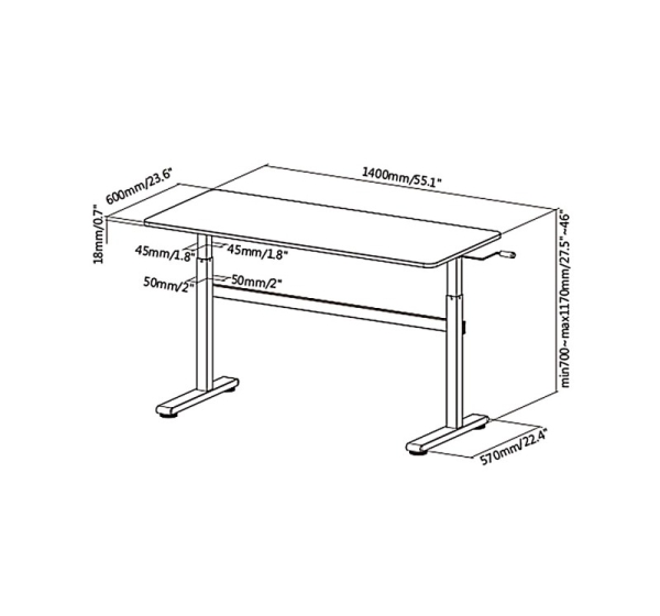 Manual height adjustable desk Ergo Office, max 40 kg, max height 117cm, with a top for standing and sitting work, ER-401 W