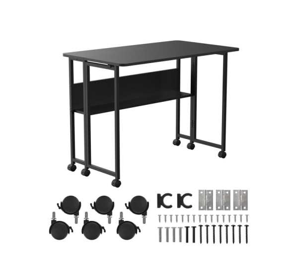Folding desk table Maclean, black, mobile 100x58cm, max. 50kg, MC-126 B