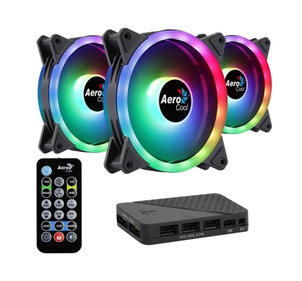 Aerocool DUO12PRO Kit 3xFan 12cm ARGB LED Dual Ring Antivibration 6 Pins Black