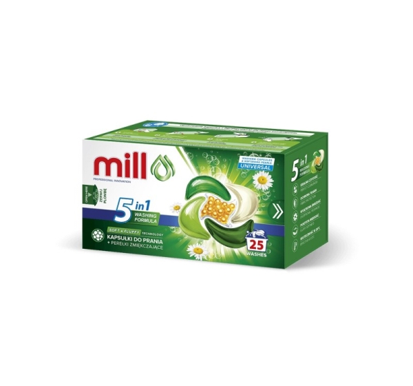 MILL PRO 5k laundry capsules + UNIVERSAL softening beads, 25 pcs