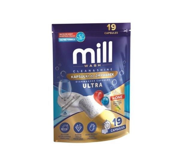 MILL CLEAN&SHINE Ultra Dishwasher Capsules, 19 capsules, 3K.D