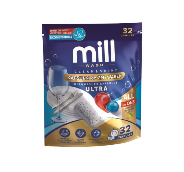 MILL CLEAN&SHINE Ultra Dishwasher Capsules, 32 capsules, 3K.D