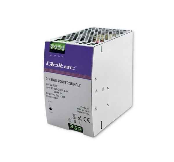 Qoltec 50901 Industrial DIN rail power supply | 480W | 24V | 20A