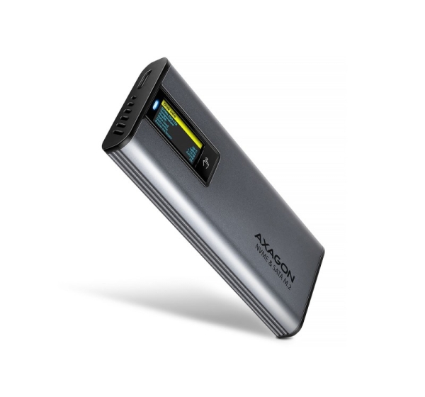 Axagon EEM2-SD2 USB-C 10Gbps - M.2 NVMe & SATA SSD DISPLAY box