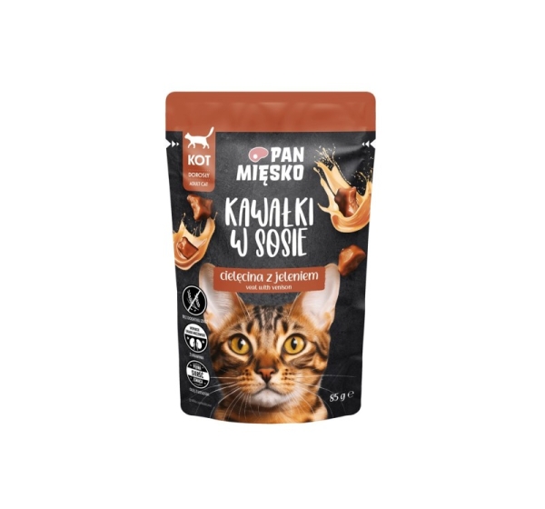 PAN MIĘSKO Pieces in sauce Veal with deer - wet cat food - 85g