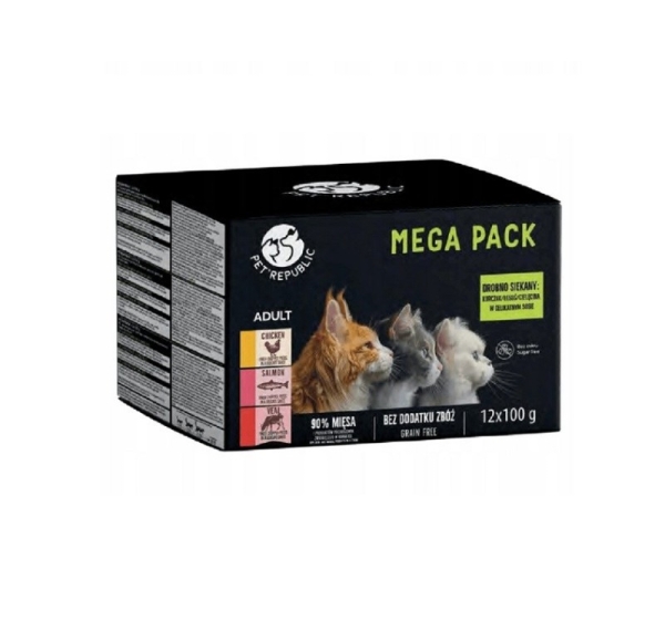 PETREPUBLIC Mega Pack Chicken, salmon, veal - wet cat food - 12x100g