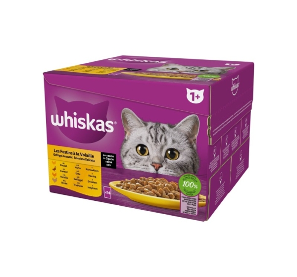 WHISKAS Poultry Feast - wet cat food - 24x85 g