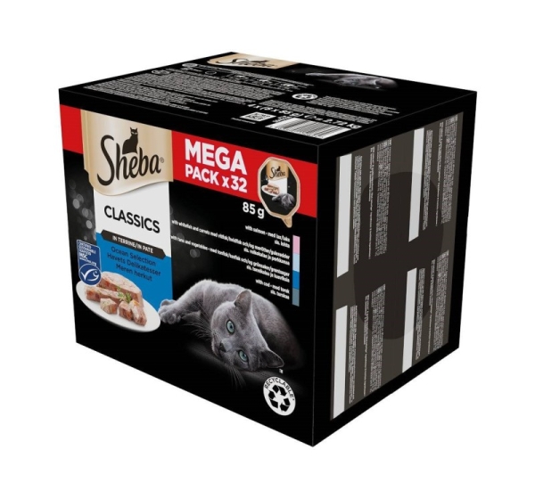 SHEBA Classics Ocean Selection Pate White Fish, Cod, Salmon, Tuna - wet cat food - 32 x 85g