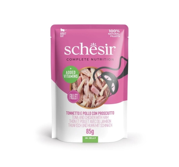 SCHESIR in jelly Tuna and chicken with ham - wet cat food - 85 g