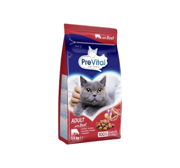 PREVITAL Cat Food Adult with Beef - Dry Cat Food - 1.4 kg