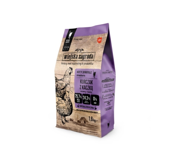 WIEJSKA ZAGRODA Chicken with duck - dry cat food - 1,6kg