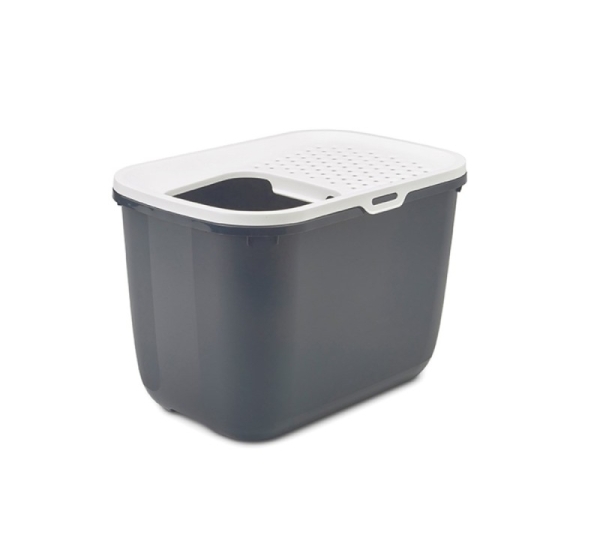 SAVIC HOP Anthracite with White Lid – Cat Litter Tray – 58.5x39x39.5 cm – 1 pc.